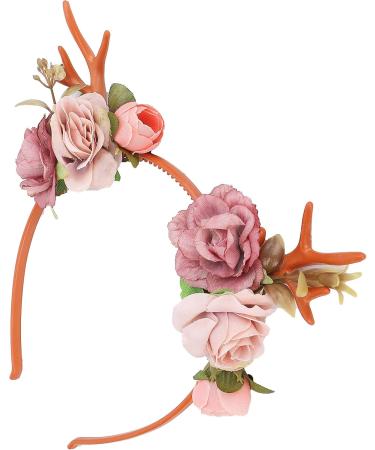 Delaman Fashionable Flower Reindeer Antlers Headband Floral Garland Crown for Party Cosplay Wedding Christmas (Dark Pink) - Buy Online on GoSupps.com