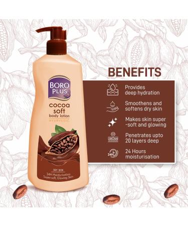 Boroplus Cocoa Soft Body Lotion | 24H Moisturizer for Dry Skin | Deep Hydration & Nourishment | Softens Smooths & Restores Glow | Fast-Absorbing Non-Greasy Formula | 13.53 Fl Oz (400ml) - Buy Online on GoSupps.com