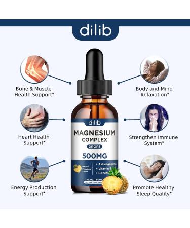 Triple Magnesium Complex Supplement-Magnesium Glycinate Citrate Malate Liquid Drops 500mg with Ashwagandha L-Theanine Vitamin B6 for Calm Stress Relief Sleep Muscle Support-Pineapple Flavor Pineapple 2 Fl Oz (Pack of 1) - Buy Online on GoSupps.com