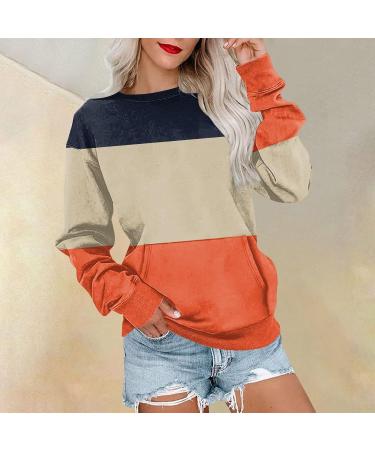 GJPRXCx Women Oversized Sweatshirt with Pocket Long Sleeve Casual Crewneck Sweatshirt Drop Shoulder Ribbed Cuff Hem Pullover Large 01_orange - Buy Online on GoSupps.com