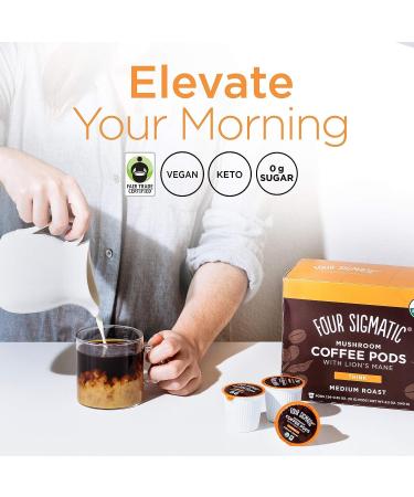 Four Sigma Mushroom Coffee K-Cups Fair Trade Coffee with Lions Mane Chaga & Mushroom Powder Focus & Immune Support 24 Count - Buy Online on GoSupps.com