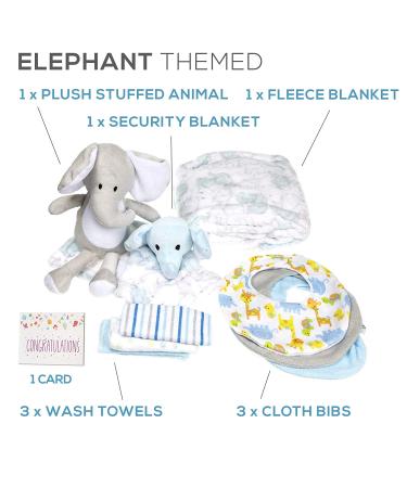 Elephant Theme Newborn Gift Basket for Boys or Girls - Baby Shower Essential Bundle with Registry Must-Haves and Card Included - Buy Online on GoSupps.com