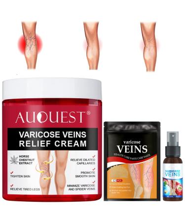 Auquest Varicose Veins Relief Cream Varicose Veins Treatment for Legs Varicose Veins Repair Set Auquest Varicose Vein Cream Vein Healing Varicose Veins Treatment Spray and Varicose Veins Patches Set 2