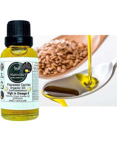 Nativilis Organic Flaxseed Carrier Oil (Linum usitatissimum) - linseed oil - Hair Face & Skin - Natural Cold Pressed - High in Omega-3 - Improves Skin Smoothness Moisturizes Dry Skin - Copaiba - Buy Online on GoSupps.com