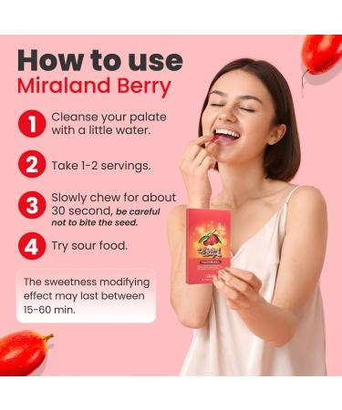 MiralandBerry Freeze Dried Miracle Fruit 10 Whole Premium Berries - Taste Tripping Party Essential, Cut Sugar Intake & Turn Sour Foods Sweet - 0.07oz Pack - Buy Online on GoSupps.com