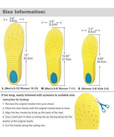 Memory Foam Sports Shoe Inserts - Arch Support Insoles for Women, Men, Kids - Yellow/Light Blue - Size M (Men's 6-9/Women 7-11) - Buy Online on GoSupps.com