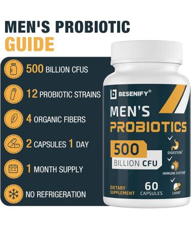 Probiotics for Men 500 Billion CFUs & 12 Strains Men's Probiotic with Turmeric Cranberry Goji - Probiotics for Digestive Health Immune Stomach Bloating & Gut Health for Men 60 Pro Biotics Caps 60 Count (Pack of 1) - Buy Online on GoSupps.com