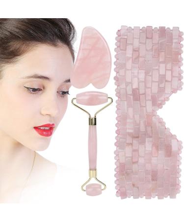 Ververt Touch Facial Massage Roller Set - Handmade Rose Quartz & Jade Eye Cushion Scraper for Radiant Skin - Buy Online on GoSupps.com