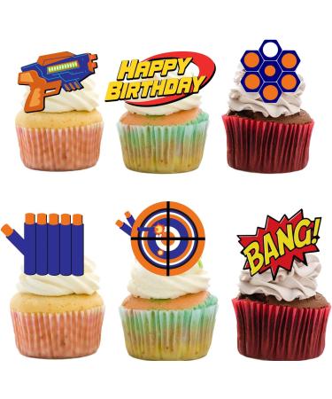 18pcs Rubber Gun Cupcake Toppers for Boys Girls Dart War Party Supplies Target Bullet Cake Decorations Target Gun Happy Birthday Cake Decor Gun Theme Party Supplies - Buy Online on GoSupps.com