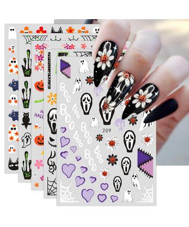 JMEOWIO 9 Sheets Halloween Nail Art Stickers Decals Self-Adhesive Ghost Pumpkin Purple Heart Nail Supplies Nail Art Design Decoration Accessories