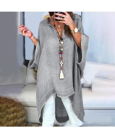 Women's Grey XXL V Neck Long Sleeve Stand Collar Oversized T-Shirt with Long Back Hem - Buy Online on GoSupps.com