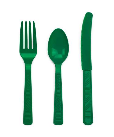 DecorRack 96 Piece Plastic Cutlery Set -BPA Free- Disposable Plastic Silverware, Heavy Duty Utensils for Birthdays, Indoor, Outdoor Events, Parties, Bulk Plastic Ware, Green (Set of 96) Green 96