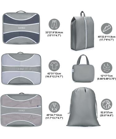 DIMJ Packing Cubes - 6 Pack Travel Storage Organizer for Suitcase with Shoe & Laundry Bag - Lightweight Grey - Buy Online on GoSupps.com