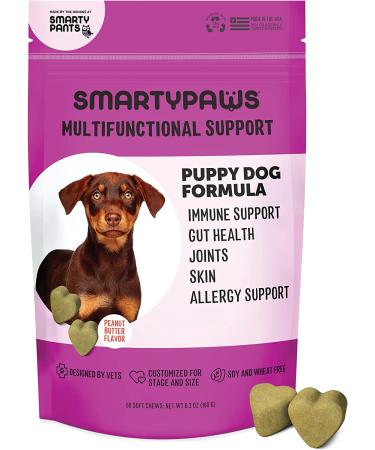 SmartyPaws Dog Vitamins for Joint & Gut Health - Peanut Butter Multivitamin Chews with Glucosamine & Probiotics | 60 Soft Chews - Buy Online on GoSupps.com