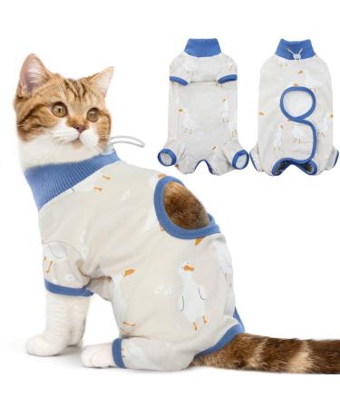 Dertrun cat surgery soft romper for female and male kitten surgical collar cone replacement anti-licks abdominal wound pile suit body suit after sterilization post-surgery.L blue