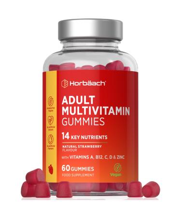 Horbaach Multivitamin Gummies with 14 essential Vitamins and Minerals contains vitamins A C D B12 and more for Men and Women Strawberry flavor Horbach