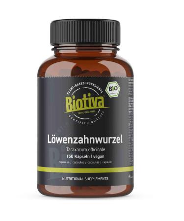 Organic Dandelion Root Capsules 150 Vegetarian Capsules - 450mg Dandelion Root Powder per Capsule - Made and Controlled in Germany - 100% Vegan- Biotiva