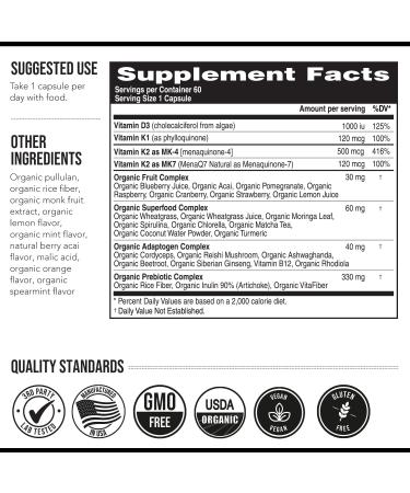 Total K2 | Vitamin K2 as MK7 & MK4 | Plus K1 & Vitamin D3 Cofactor - 620 mcg K2 per Serving - All-Trans MK7 from MenaQ7 - Full-Spectrum Vitamin K - Vegan Organic Certified (60 Capsules) 60 Count (Pack of 1) - Buy Online on GoSupps.com