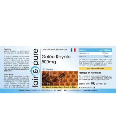Fair & Pure - Royal Jelly 500 mg - 120 capsules - Standardized to 4% 10-HDA - Gently freeze-dried - Buy Online on GoSupps.com