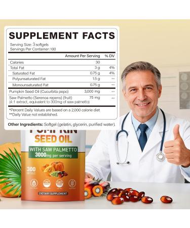 SUOOCH Pumpkin Seed Oil Capsules - Cold Pressed Pure Virgin Oil Essential Fatty Acids and Plant Sterols | 300 Capsules | Supports Hair Urinary Bladder and Prostate Health | Non-GMO - Buy Online on GoSupps.com