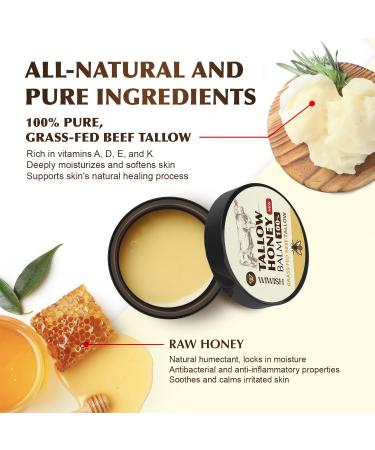 Beef Tallow & Honey Balm for Face | 100% Grass Fed Tallow Moisturizer | Natural Honey Lotion for Soft Smooth Skin - Buy Online on GoSupps.com