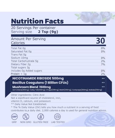QIN SHAN TANG Blueberry Superfood Powder Nicotinamide Riboside & Probiotics for Immune Support Gut Health 6 Mushrooms | Lion's Mane Chaga Reishi Extract | Vegan Non-GMO Gluten-Free 6.35oz - Buy Online on GoSupps.com