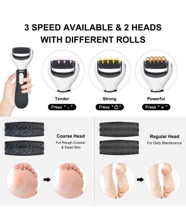 Rechargeable Electric Callus Remover for Feet - Professional Pedicure Tool with 3 Speeds and 4 Refill Rollers - Best Foot File Kit for Dead Skin Removal (Black) - Buy Online on GoSupps.com