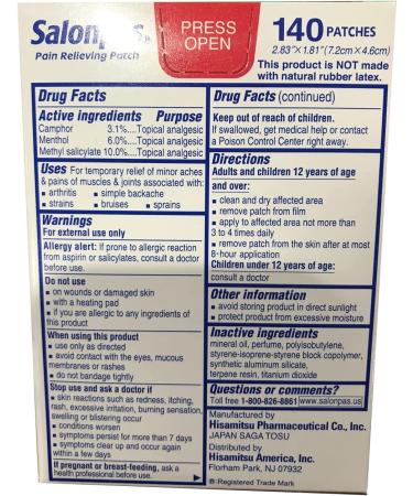Salonpas Pain Relieving Patches 140 Count - Fast Relief for Aches and Pains - Buy Online on GoSupps.com