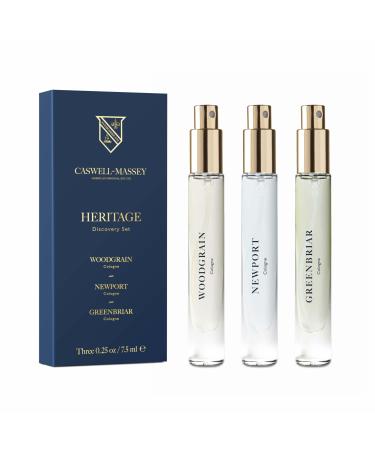 Caswell-Massey Heritage Cologne Discovery Set Includes Woodgrain Newport & Greenbriar Indulge in Enduring American Scents Travel Size Cologne Set Cologne for Men 0.25 Fl Oz Each Heritage Trio 0.75 Fl Oz (Pack of 1)