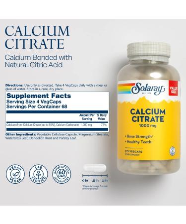 Solaray Calcium Citrate 1000mg | Chelated Bone Strength Supplement | Supports Teeth, Nerve, Muscle & Heart Health | Easy to Digest | Vegan | 275 Count - 60-Day Guarantee - Buy Online on GoSupps.com