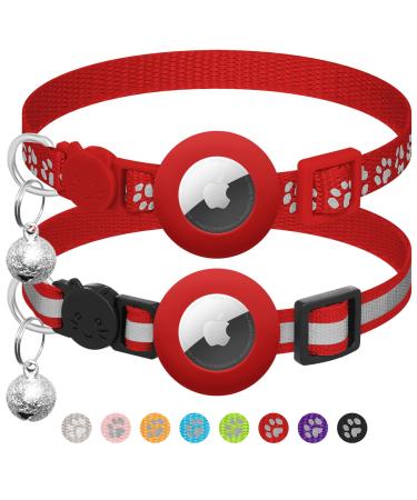 Airtag cat collar with bell reflective kitten neck band with Apple Airtag cat neck band adjustable 17.8-30.5 cm safety buckle for girls boys cats pet supplies red/excursion monochrome (GetaWay Solids)