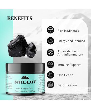 Shilajit Pure & Powerful Himalayan Resin - 50g Energy and Vitality Rich in 8 Key Ingredients 100% Natural - Certified for Purity and Potency - Buy Online on GoSupps.com