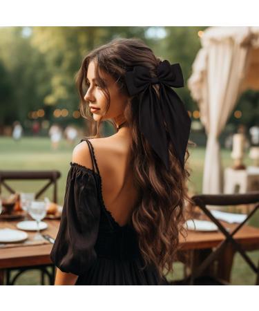 Black Hair Bow 6PCS - Oversized Ribbon Bow Clips for Women | Soft Silky Satin Hair Accessories - Buy Online on GoSupps.com