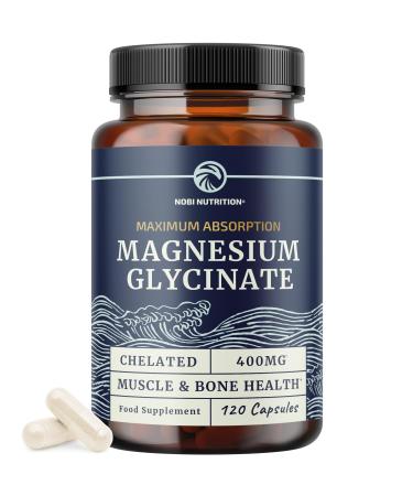 Magnesium Glycinate 400mg | Chelated Bisglycinate for Muscle Relaxation Bones Heart Nerve Sleep & Calm Support for Women & Men | High Absorption Magnesium Chelate Supplement | 120 Capsules