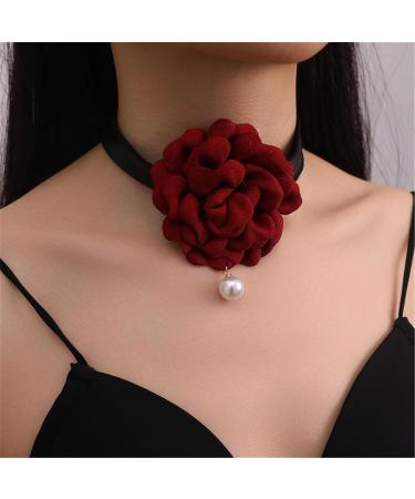 OralGos Camellia Necklace - Floral Choker & Rose Flower Jewelry for Women & Girls | Elegant Black Fabric Accessory - Buy Online on GoSupps.com