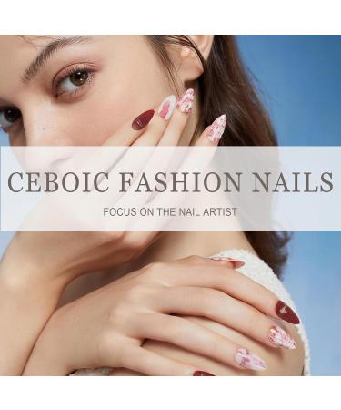 24 Pieces Almond False Nails - French Dark Red Art Press On Nails with Gold Glossy Finish - Full Cover Acrylic Fingernails for Women & Girls - Buy Online on GoSupps.com