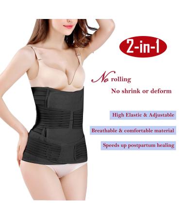 2 in 1 Postpartum Support Recovery Belly Wrap Waist/Pelvis Belt Black Shapewear - One Size Pack of 1 - Buy Online on GoSupps.com