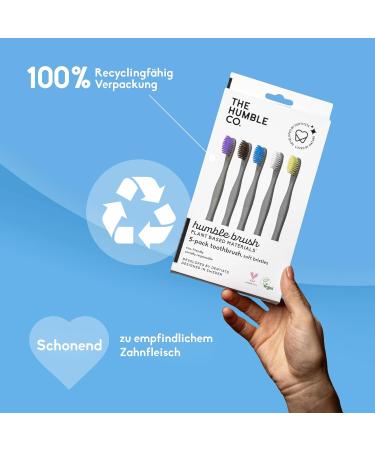 The Humble Co. Plant-Based Toothbrush Set - 5 Eco-Friendly Vegan Brushes with Sensitive Bristles | Dentist Recommended Oral Care in 5 Colors - Buy Online on GoSupps.com