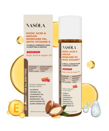 Nasola Kojic Acid Argan Skincare Bio Pure Oil with Vitamin E Face & Body Moisturizer Serum for Scars & Stretch Marks