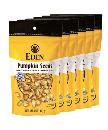 Eden Organic Pumpkin Seeds, Dry Roasted and Lightly Salted, 4 oz (6-Pack) Roasted Salted