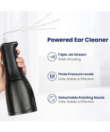 Water-Powered Ear Cleaner | Electric Ear Wax Removal Kit | 3 Adjustable Modes | Rechargeable | Memory Function | Detachable Rotating Nozzle | Ear Cleaning Kit for Adults and Kids (Black) - Buy Online on GoSupps.com