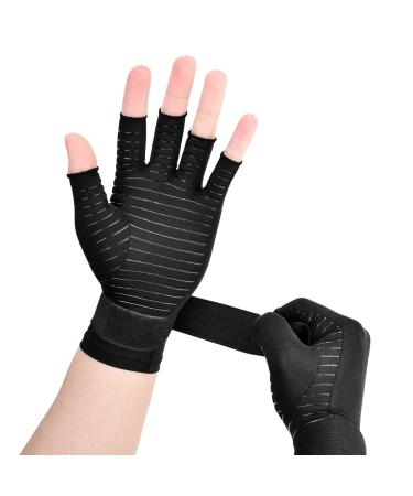Copper Wrist Compression Arthritis Gloves (1 Pair), Wrist Support Brace Fingerless Glove with Adjustable Strap, Comfortable Carpal Tunnel Sleeve for Hand Finger Wrist Relieve Pain for Women and Men Small
