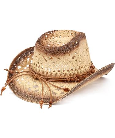 TOVOSO Shape-It Brim Western Cowboy Hat in Brown with Beads - Unisex Straw Cowboy Hat - Buy Online on GoSupps.com