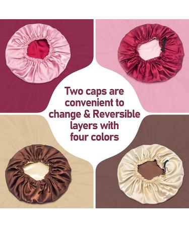 Winered & Champagne X-Large Silk Bonnet 2 Pack for Curly Hair - Adjustable Elastic Band - Reversible Layer Design - Ideal for Braids and Dreadlocks - 14.6 Inch - Buy Online on GoSupps.com
