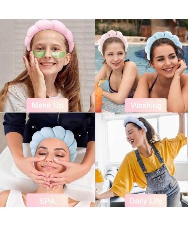 Spa Headbands for Women Set of 2 Sponge Headband Soft Terry Towel Cloth Skincare Headband Puffy Makeup Headbands for Face Washing Makeup Removal Shower Facial Mask Pink & Blue - Buy Online on GoSupps.com