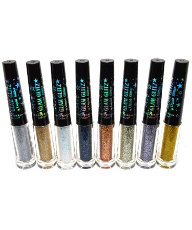 Italia-Deluxe 8pcs Glam Glitz Liquid Eyeliner Set - Silver Gold Glitter Colors 2308A + Free ZipBag - Buy Online on GoSupps.com