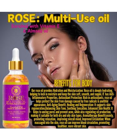 Rose Multi-Use Oil Organic Face Body Hair & Nail Cuticle Oil with Vitamin E | 4 oz - Buy Online on GoSupps.com