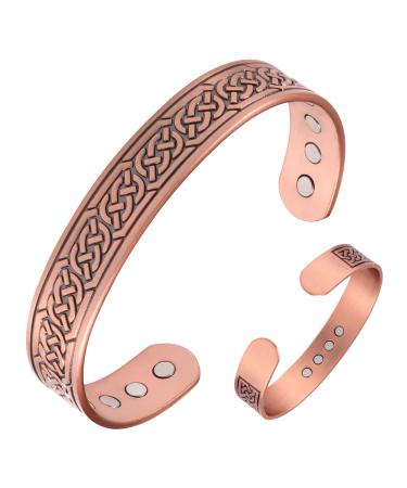 Jeracol 12Pcs Magnets Copper Magnetic Bracelet for Women Men Solid Copper Cuff Bangle Bracelet with 3500 Guass Strong Magnets Adjustable Size Magnetic Copper Brazaletes with Gift Box Knot pattern