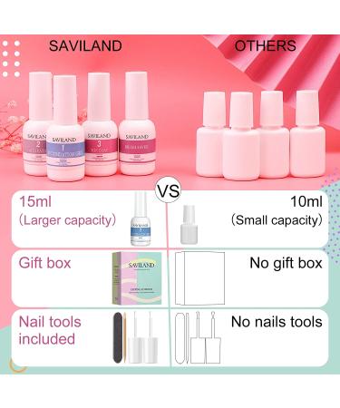 Saviland 4pcs 15ml Dipping Powder Liquid Set - Activator, Base, Top Coat & Brush Saver | No Cure Needed | Ideal for Nail Salon & Beginners - Buy Online on GoSupps.com