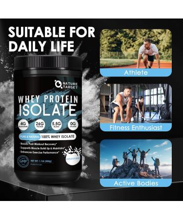 NATURE TARGET Whey Protein Powder Unflavored Protein Powder Whey Protein Isolate for Muscle Growth & Recovery 26G Protein Gluten Free & No Sugars 16 Servings 1.10 Pound (500 G) 1.1 Pound (Pack of 1) - Buy Online on GoSupps.com